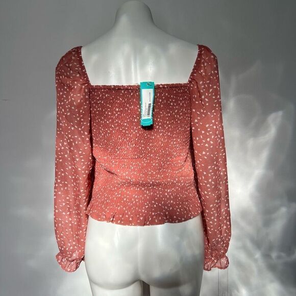 Lush Stitch Fix Smocked Sheer puff sleeve pink top - Picture 7 of 9